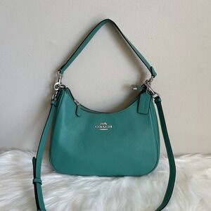 Coach Teri Hobo Bag Teal Green Pebbled Leather Crossbody Shoulder Bag C1571